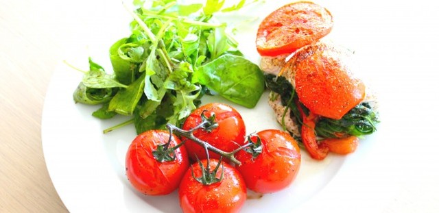 Kippenfilet opgevuld met spinazie en tomaat